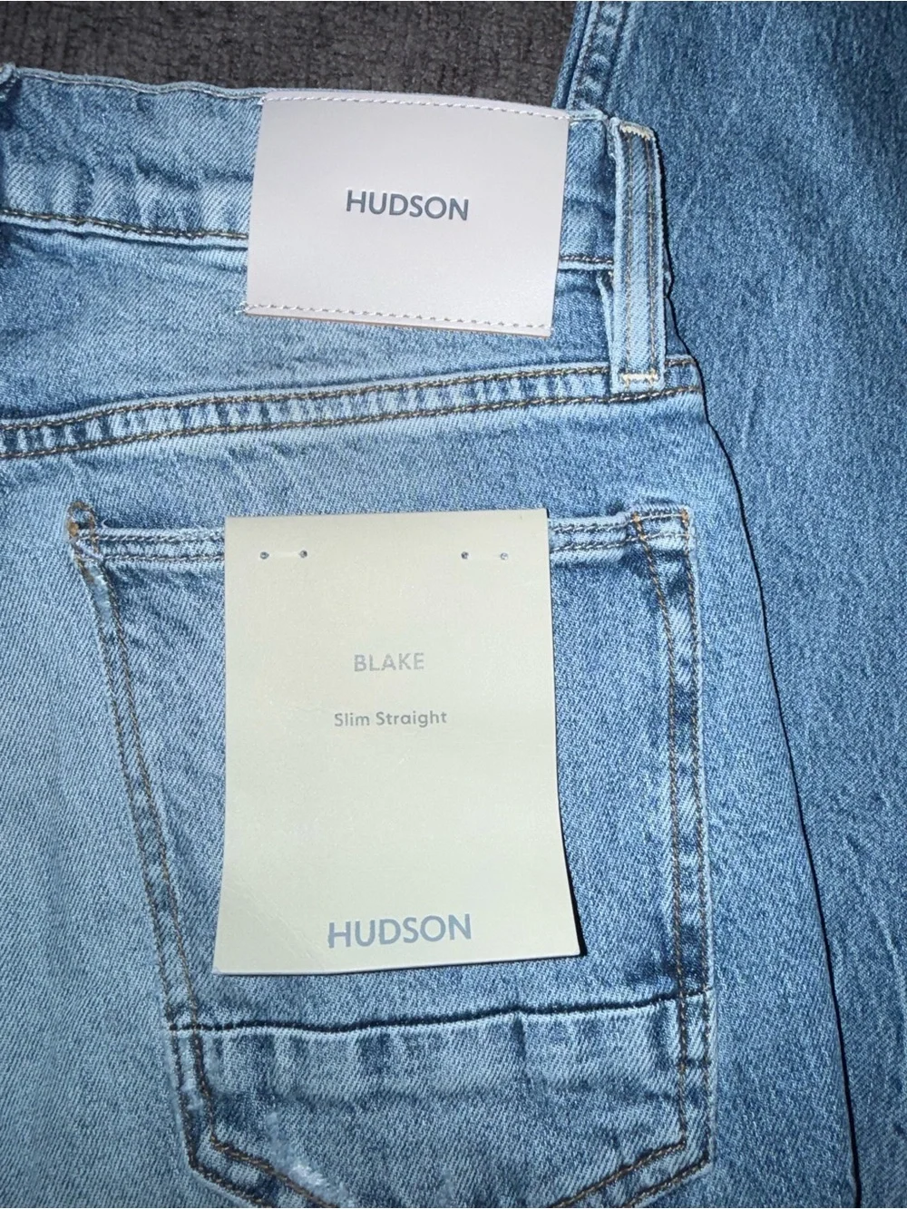 NWT Hudson Blake Slim Straight Jeans Men’s 28 Blue Fade Distressed